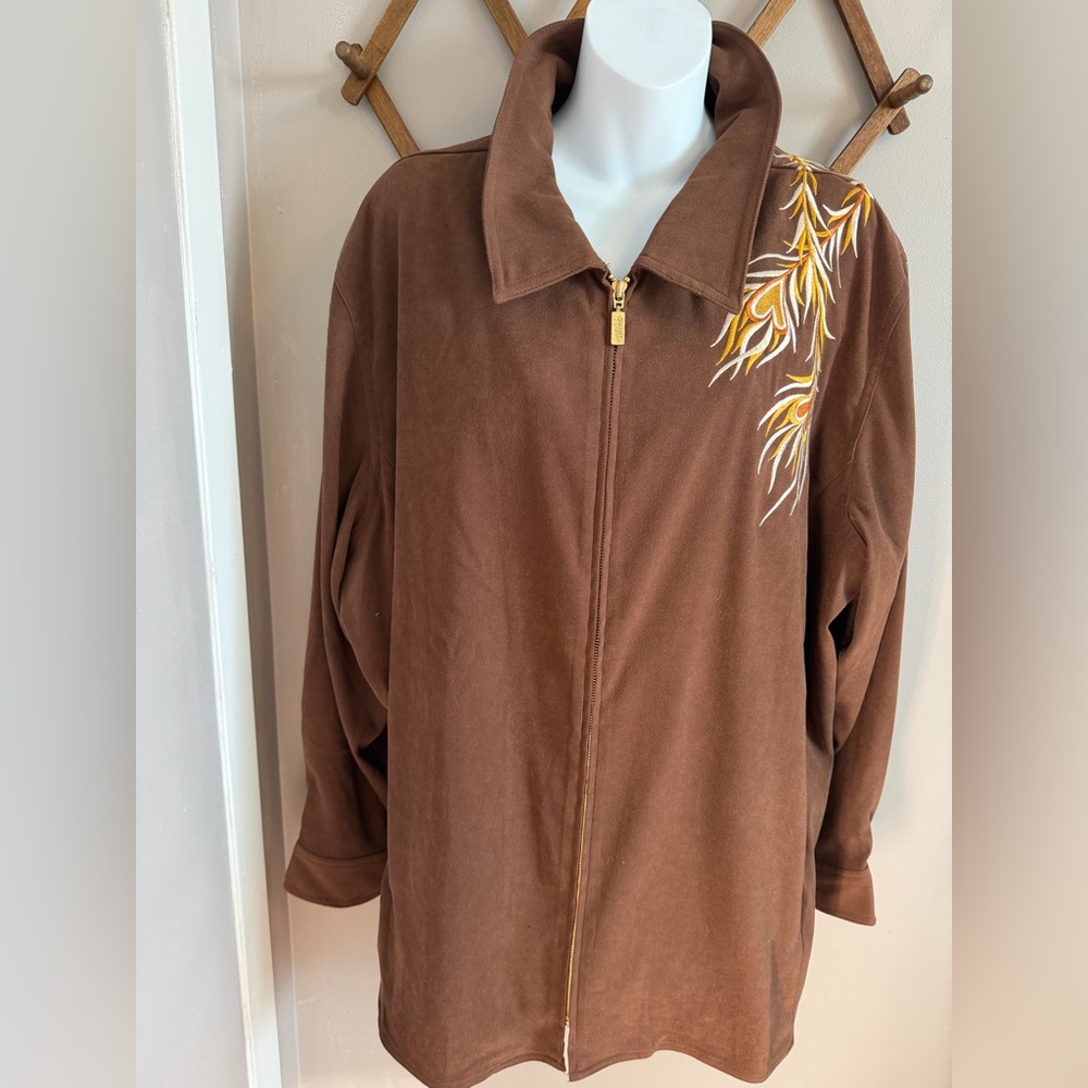 VTG Bob Mackie Wearable Art Phoenix Embroidered Faux Suede Jacket Brown 3X - Picture 2 of 8